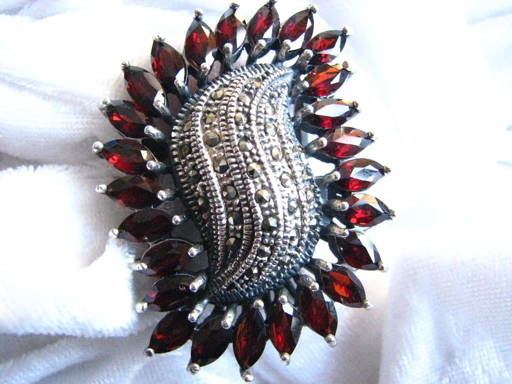 Prachtige Grote Zware Robuuste Zilveren Ring met Granaten, Sieraden, Tassen en Uiterlijk, Antieke sieraden, Verzenden, Zilver