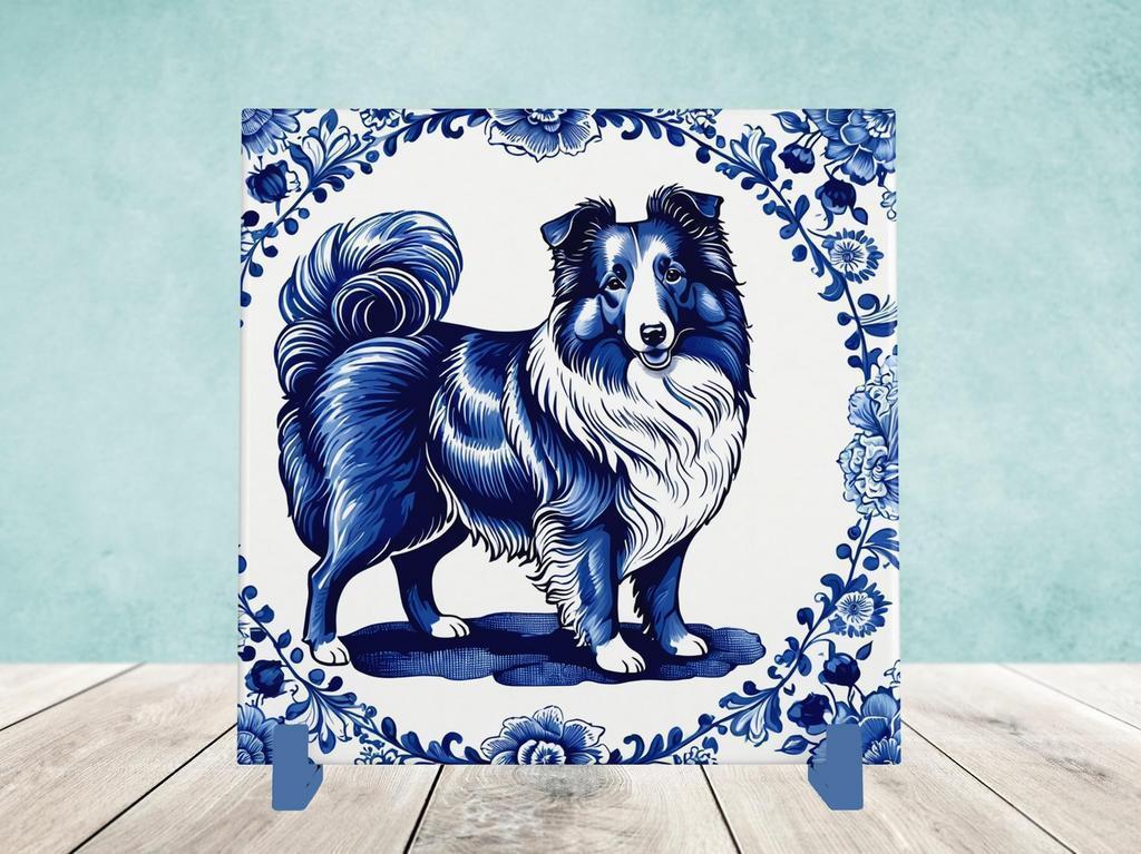 Sheltie Delfts Blauwe tegel incl houder, Ophalen of Verzenden, Nieuw