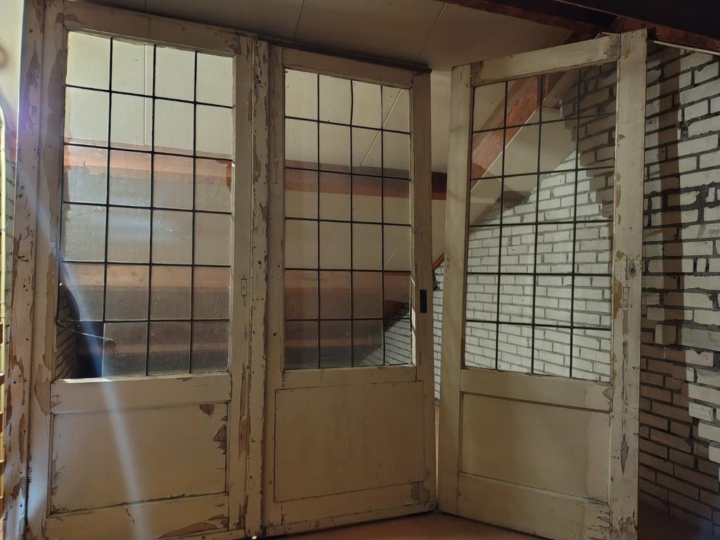 Set van 3 oude antieke deuren, glas-in-lood, kamer ensuite, Doe-het-zelf en Verbouw, Deuren en Horren, Ophalen, Gebruikt, Minder dan 80 cm