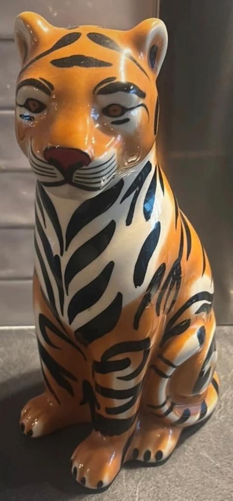 beeld tijger keramiek Hollywood Regency gaaf, Ophalen of Verzenden, Geglazuurd, Beeld, 20 - 50 cm