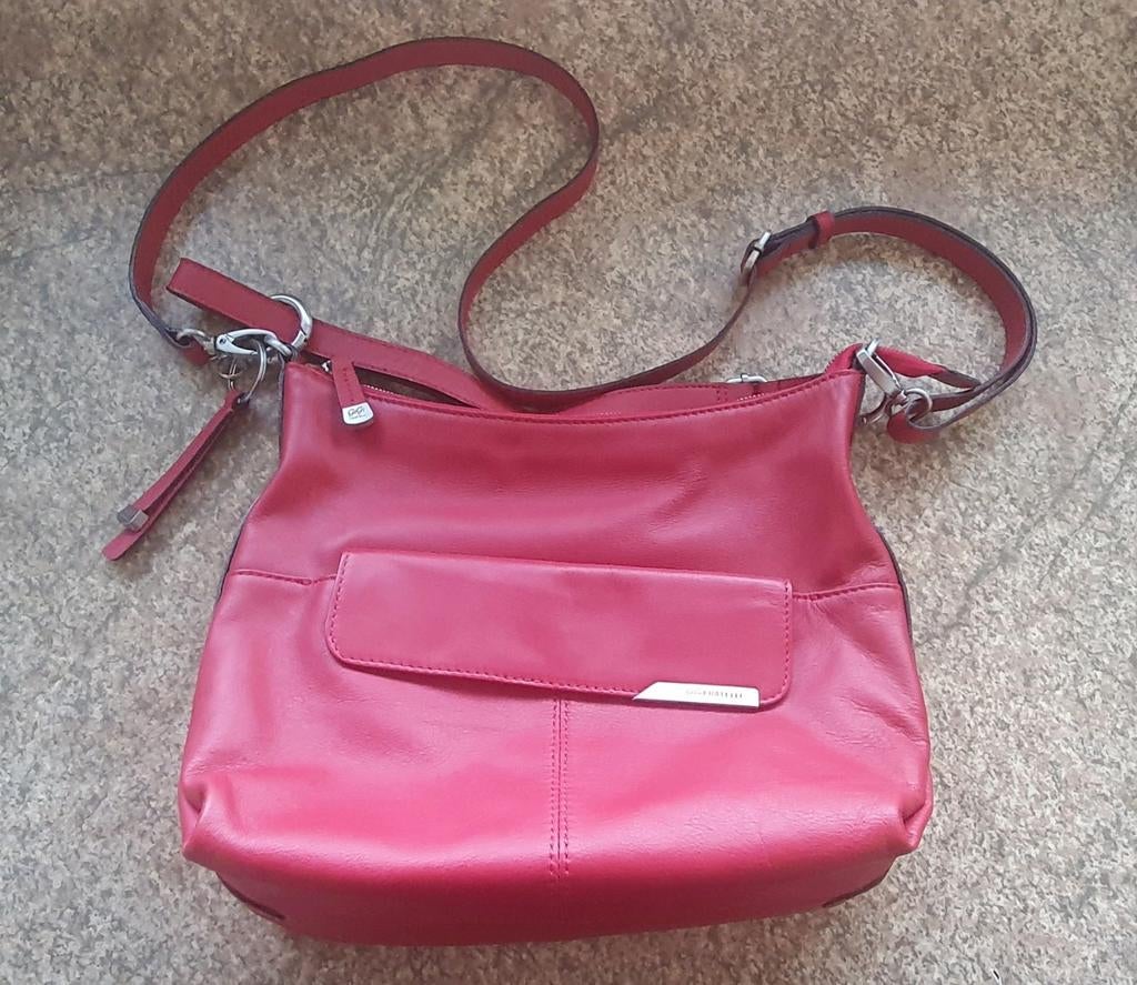 Fratelli Gigi Leren Schoudertas - Rood, Sieraden, Tassen en Uiterlijk, Overige merken, Gebruikt, Ophalen of Verzenden, Leer