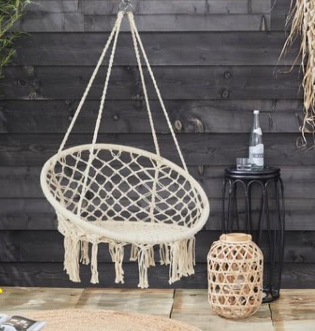 2x witte Boheemse Ibiza stijl hangstoelen - Macramé, Ophalen, Twee, Wit, Boheems, Ibiza, Macramé
