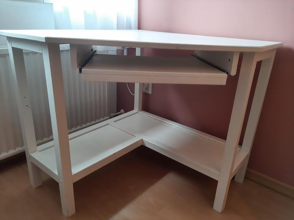 Groot houten hoekbureau/tafel met toetsenbordlade, Ophalen of Verzenden