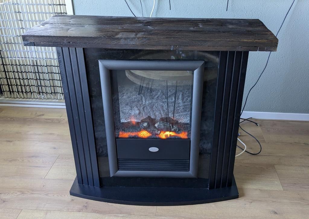 Elektrische haard met houten blad, Ophalen, Gebruikt, Vrijstaande haard, Elektrische haard