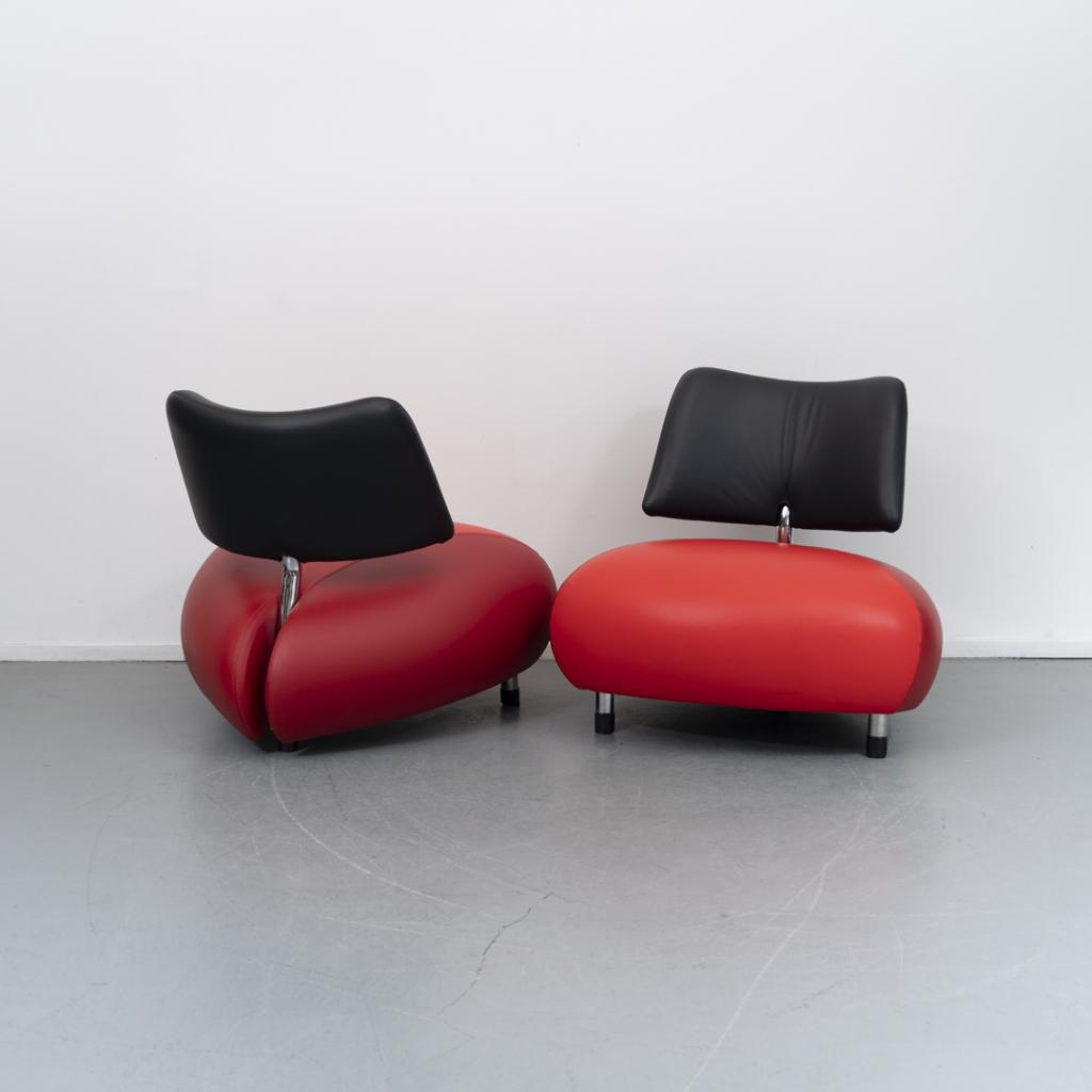 2x Leolux Pallone Pa fauteuil 'Big Mama' oranje/rood, Niet ingevuld, Niet ingevuld, Leer, Ophalen of Verzenden
