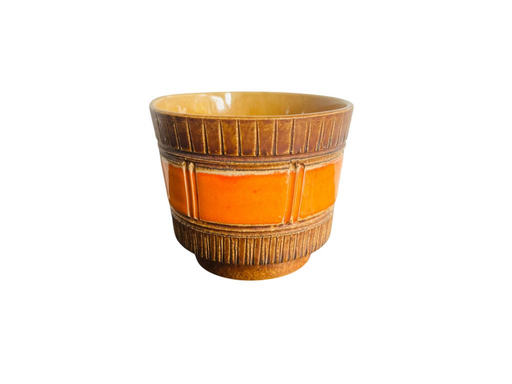 Vintage retro bloempot keramiek West-Germany jaren 70, Rond, Ophalen of Verzenden, Zo goed als nieuw, Aardewerk