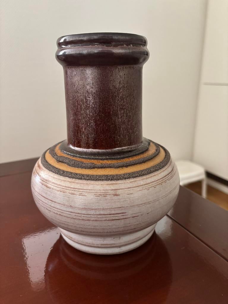 Vintage Scheurich Keramiek Vaas - Bruin/Wit - Model 419-20, Ophalen