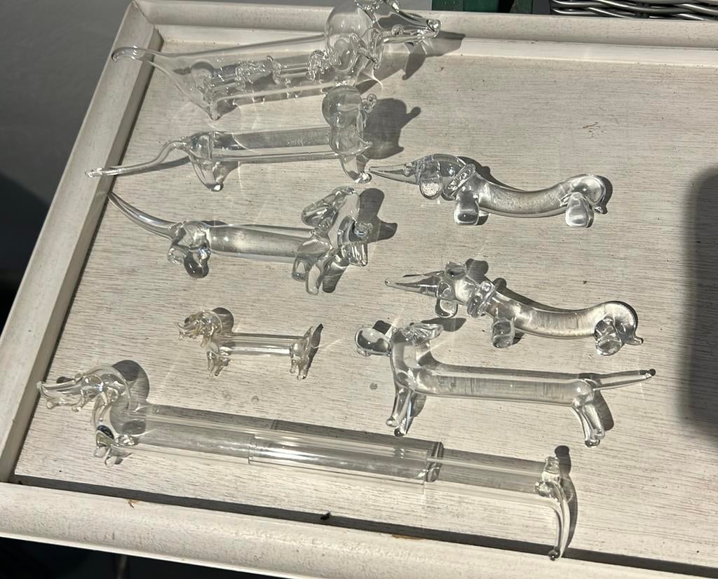 Glazen honden - tekels beeldjes messenleggers, Antiek en Kunst, Antiek | Glas en Kristal, Ophalen of Verzenden