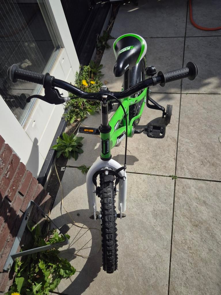 Kawasaki 16 inch kinderfiets met zijwieltjes, Ophalen, Zijwieltjes, 16 tot 20 inch, Kawasaki