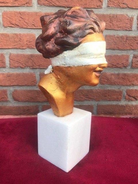 buste van Vrouwe Justitia, gietijzer en marmer, Antiek en Kunst, Curiosa en Brocante, Ophalen of Verzenden