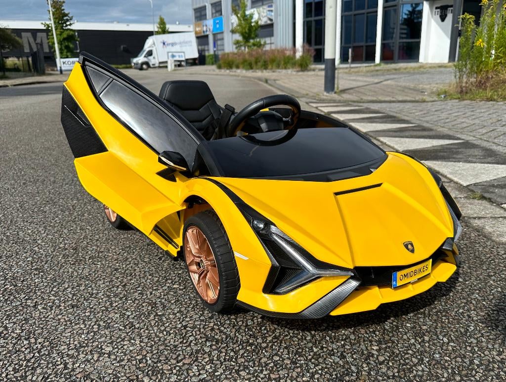 Lamborghini SIAN geel 12V – Afst – Leder – Rubberband, Ophalen of Verzenden, Nieuw, Overige typen