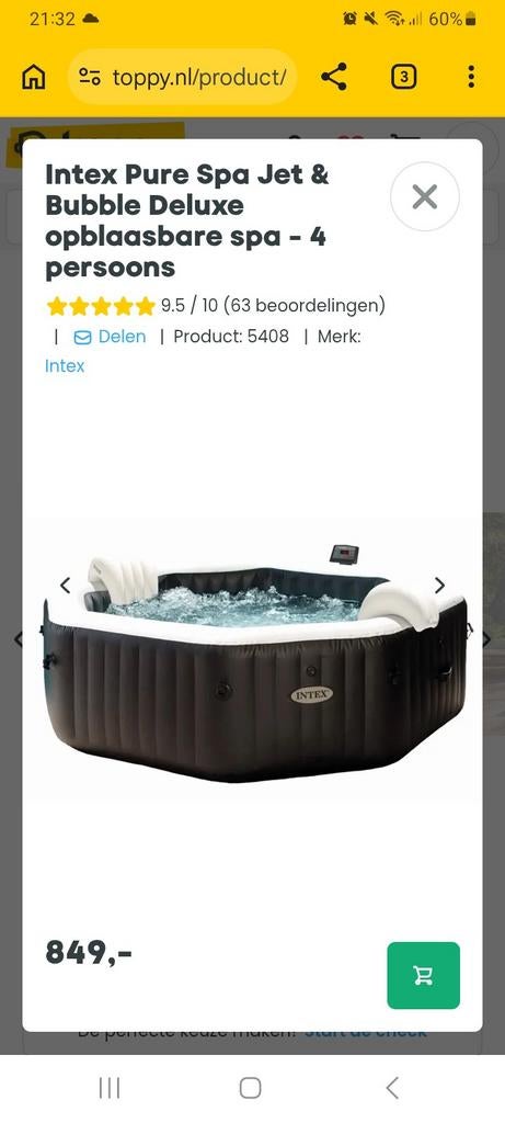 Intex Pure Spa Jet & Bubble Deluxe opblaasbare spa, Ophalen of Verzenden