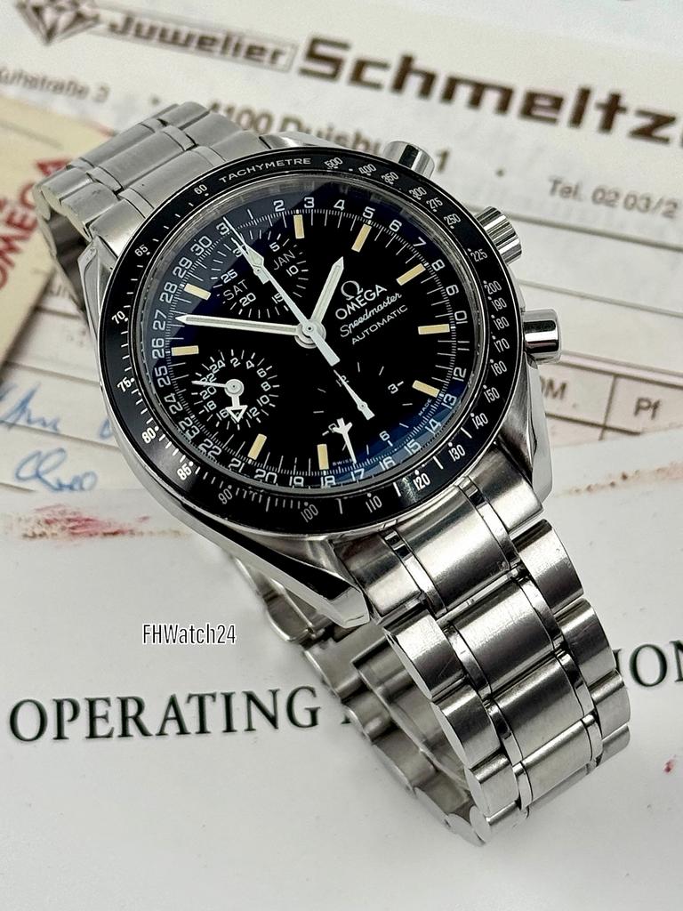 Omega Speedmaster Triple Date 35205000. Compleet 1997 !, Staal, Gebruikt, Polshorloge, Ophalen of Verzenden