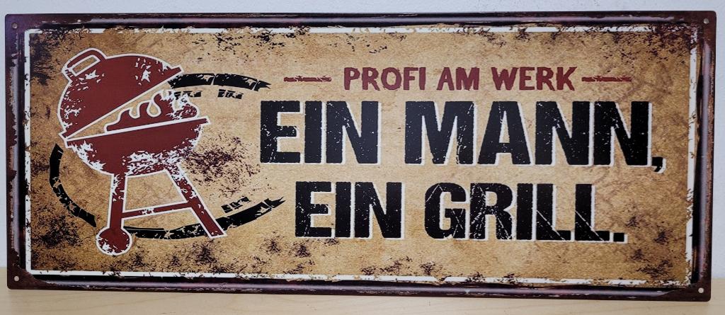 Ein mann Ein Grill BBQ reclamebord van metaal wandbord deco, Info@deconoord.nl, Deco Noord, Nieuw, Ophalen of Verzenden
