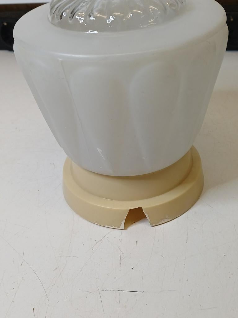 Vintage Plafondlamp Jaren 50/60 - Glas en Melkglas, Ophalen of Verzenden, Gebruikt, Glas, Vintage, Jaren 50, Jaren 60, Retro