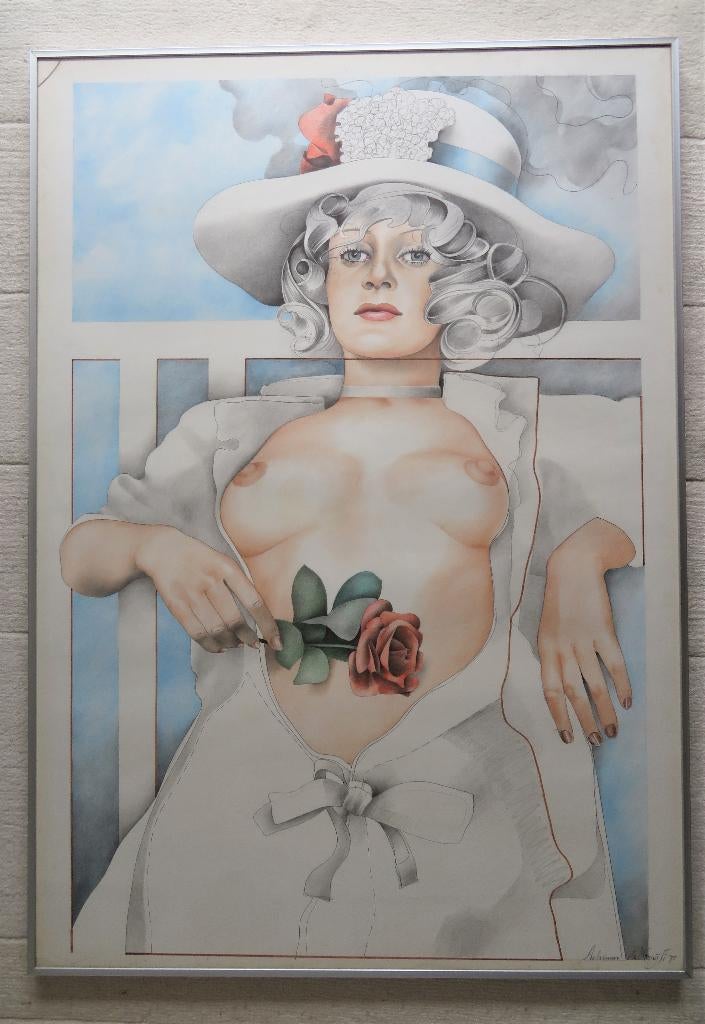 Tekening Adriaaqn de Kruiff; vrpuw met roos, Ophalen of Verzenden