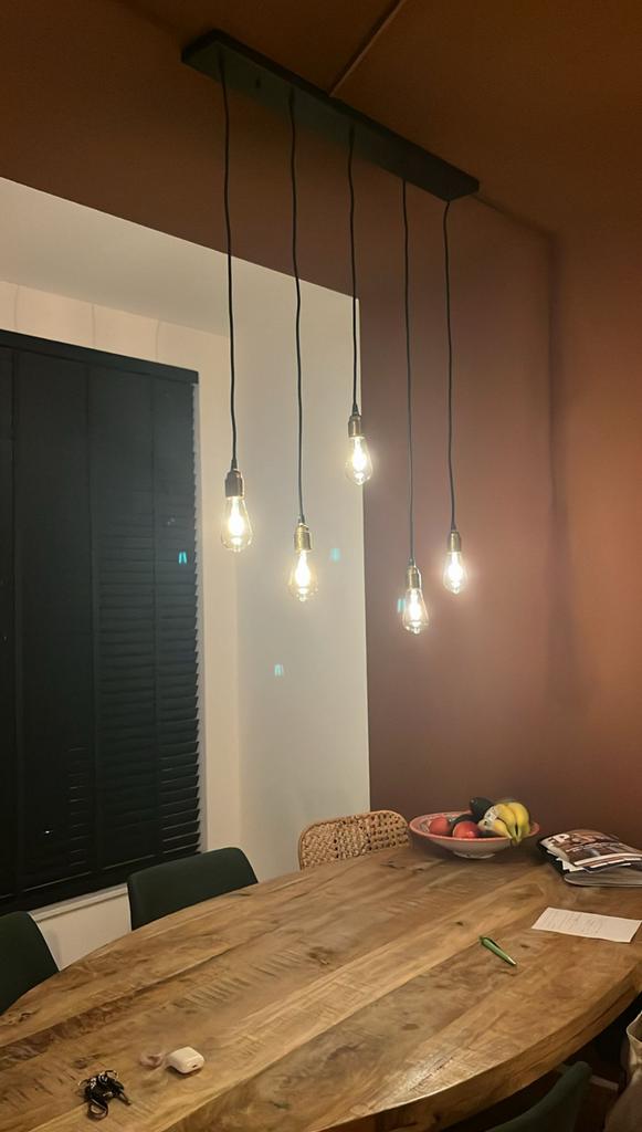 Hanglamp met 5 lampen, Huis en Inrichting, Lampen | Hanglampen, Ophalen, Gebruikt, Industrieel, Metaal