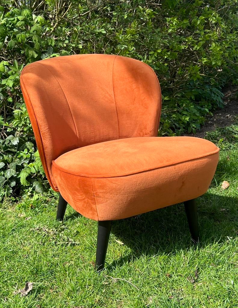 Oranje velours stoeltje - fauteuil, Huis en Inrichting, Fauteuils, Ophalen, Gebruikt, 50 tot 75 cm