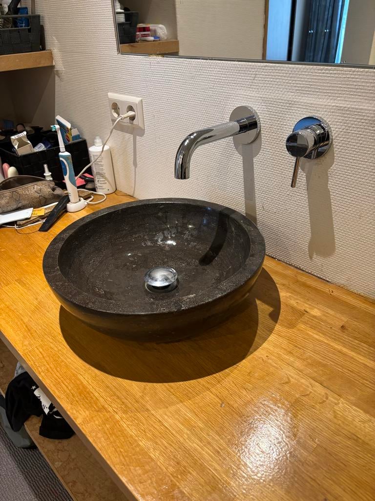 2 wastafel kranen en kommen (Hotbath incl. inbouw delen), Ophalen of Verzenden, Gebruikt, Chroom, Kraan