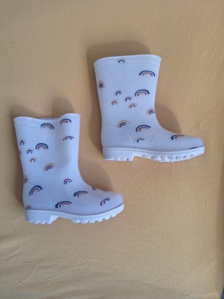 1x gedragen leuke crème regenboog regenlaarzen maat 24/25., Meisje, Ophalen of Verzenden, Laarzen, Zo goed als nieuw