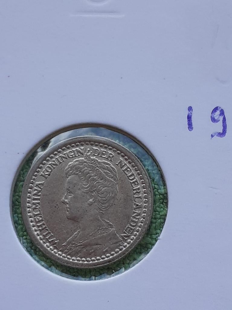 dubbeltje 1919, Ophalen of Verzenden, Koningin Wilhelmina, 10 cent, Zilver