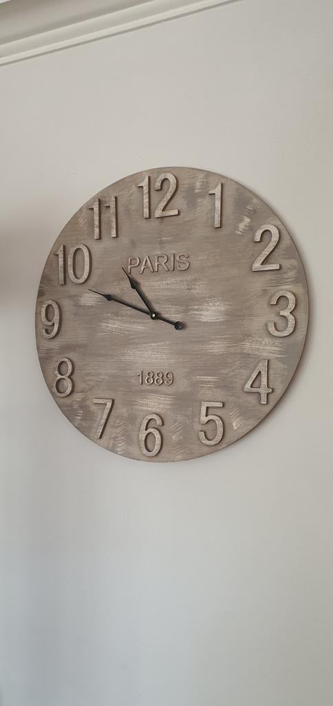 Grote Ibiza Style Houten Wandklok - Paris 1889, Ophalen of Verzenden, Zo goed als nieuw, Analoog, Wandklok