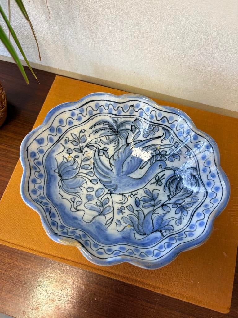 Vintage Handgemaakte Keramieken Schaal Portugal Blauw/Wit, Ophalen of Verzenden
