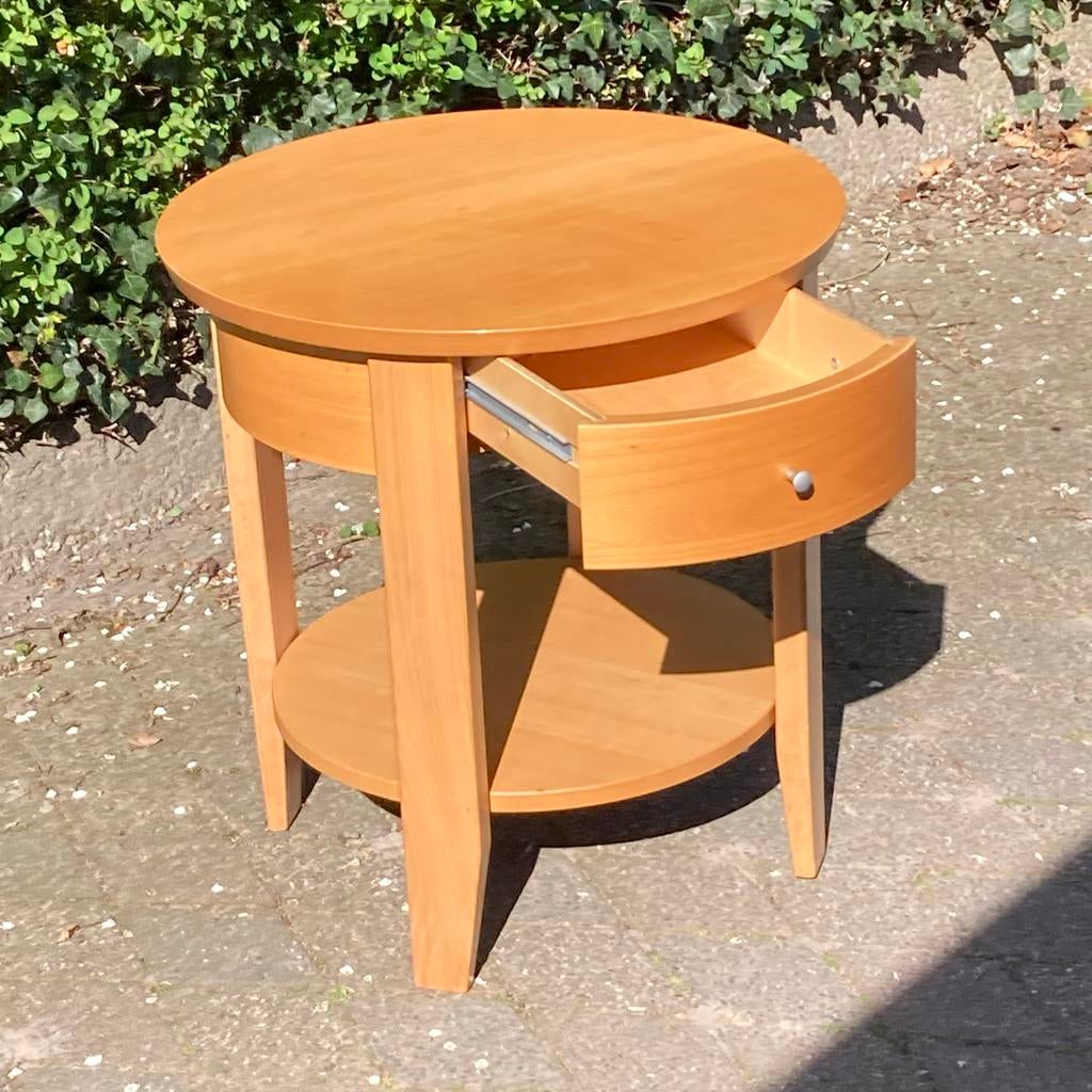 Rond bijzettafeltje met lade, eiken look, Ophalen, Gebruikt, Rond, 55 tot 75 cm