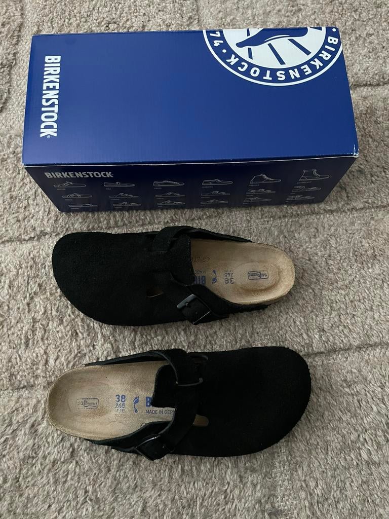 Birkenstock Boston, zwart suede, maat 38, Verzenden, Zo goed als nieuw, Zwart