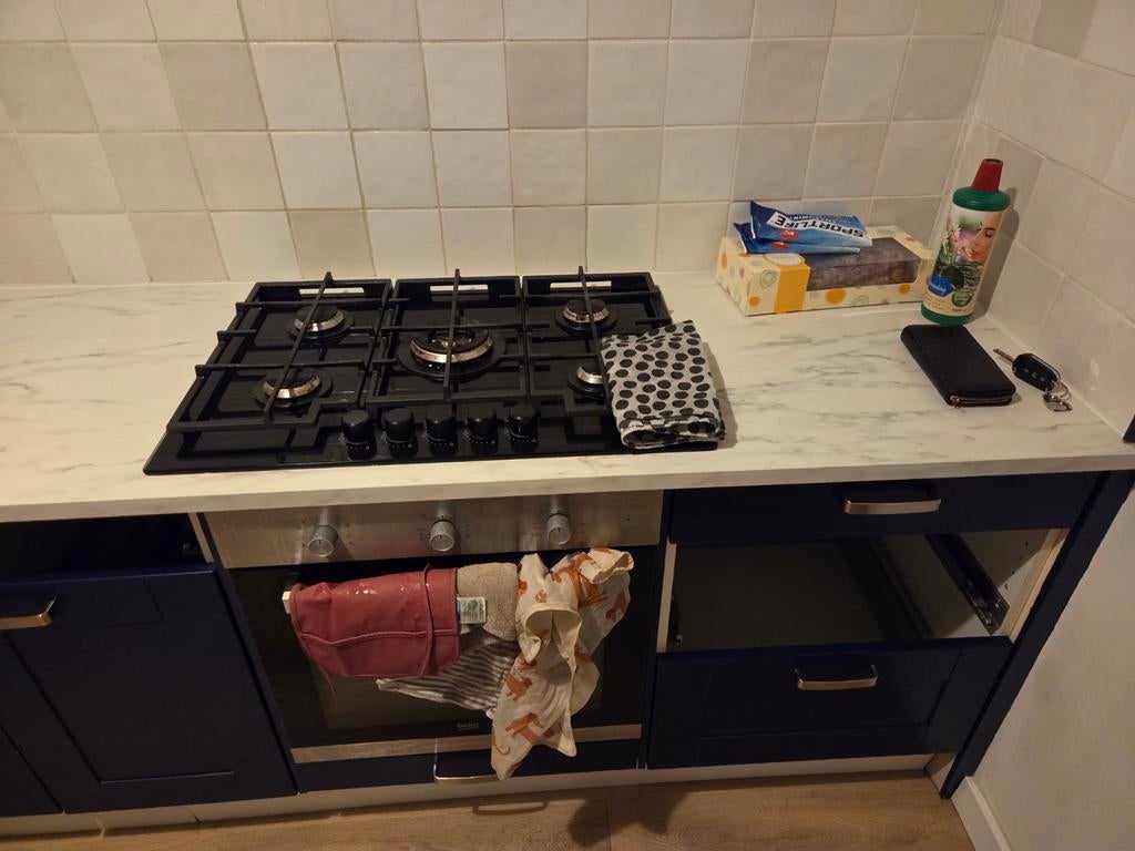 Keukenblad met wasbak, zonder gaskookplaat, Ophalen, Wit, Kunststof