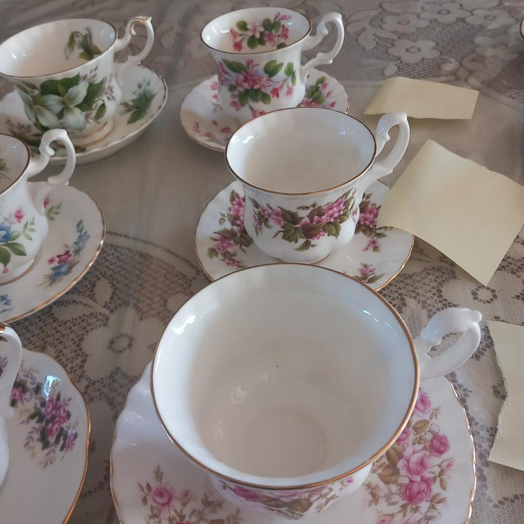 6 stuks puntgave Royal Albert kopjes met schoteltjes., Ophalen