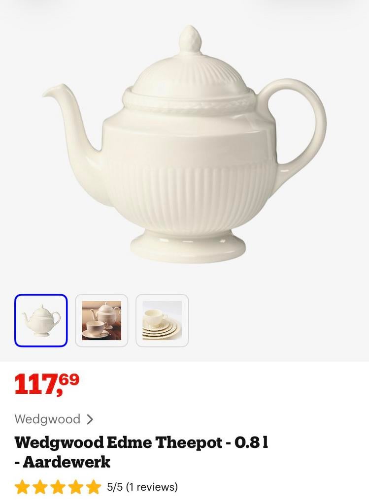 Wedgwood Edme plain theepot, Overige typen, Ophalen of Verzenden, Zo goed als nieuw, Wedgwood