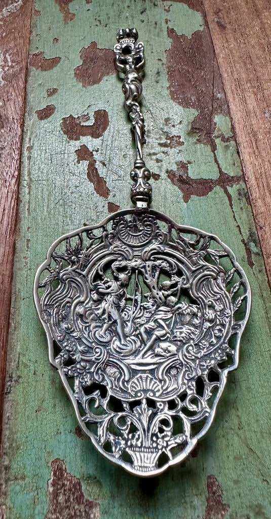 Zilveren (835) ajour lepel/schep met pastorale voorstelling, Ophalen of Verzenden, Zilver