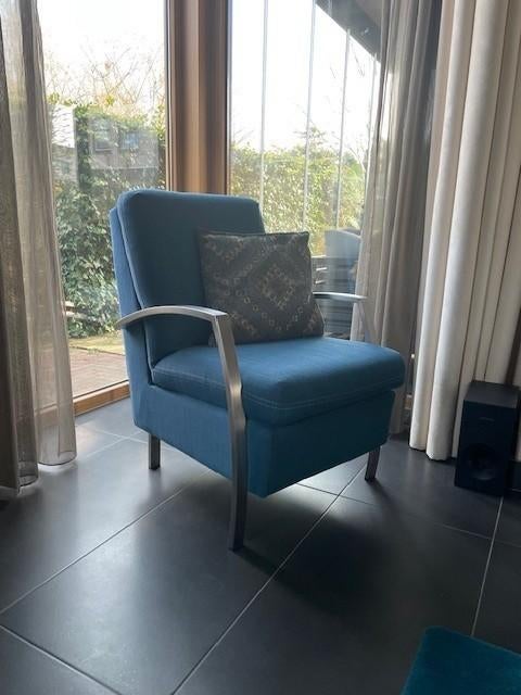 Fauteuil - petrol - stof, Huis en Inrichting, Fauteuils, Ophalen, Gebruikt, Minder dan 75 cm, Modern