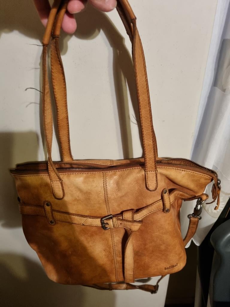 Leren handtas en portemonnee - Bag2Bag, Ophalen of Verzenden, Gebruikt, Bruin, Handtas