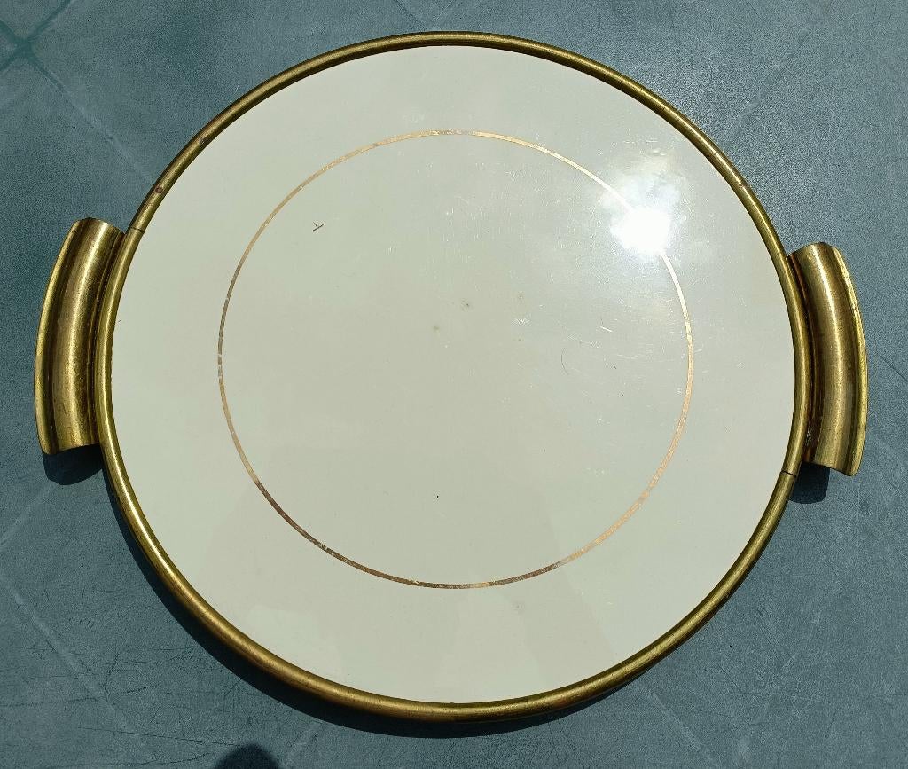 Jugendstil porselein gebakschaal vlaaischaal dienblad goud, Ophalen of Verzenden, Gebruikt