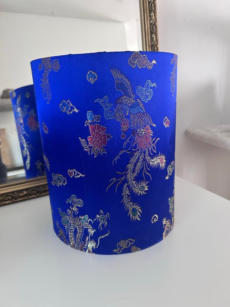 Oosterse Lampenkap Blauw met Gouden Borduurwerk, Gebruikt, 25 tot 50 cm, Blauw, Rond