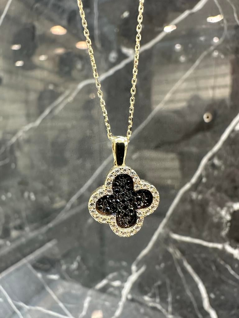 14k Gouden Ketting met Klavertje Hanger| 42 cm, Ophalen of Verzenden, Zo goed als nieuw, Goud, Met hanger