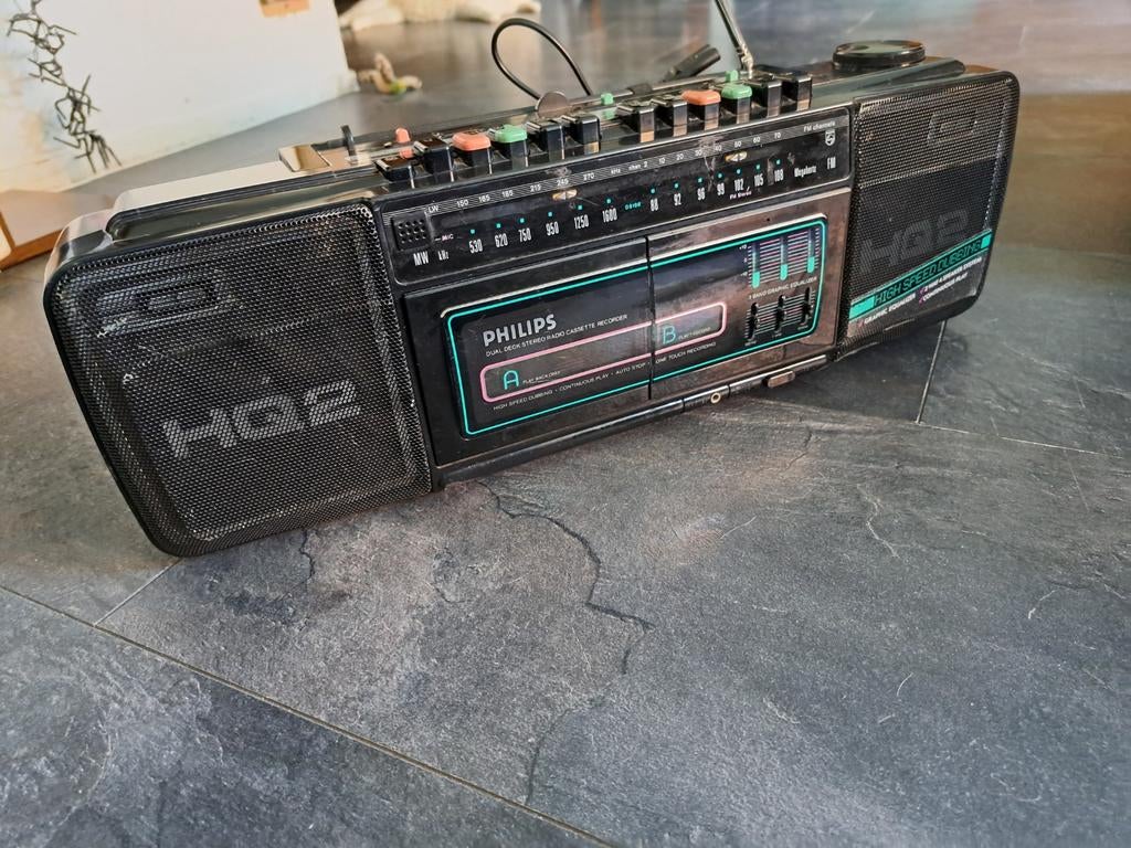 Vintage retro Philips radio cassette speler equalizer, Ophalen of Verzenden, Gebruikt, Radio