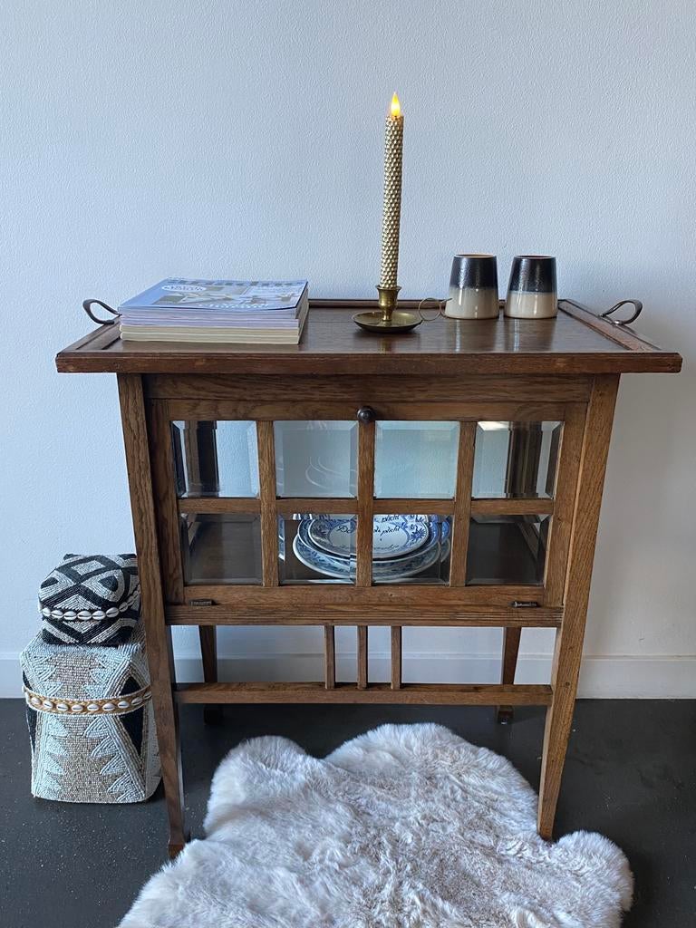 Theekastje | Vitrinekastje | Drankkastje eikenhout, Ophalen, Glas, Gebruikt, 50 tot 100 cm