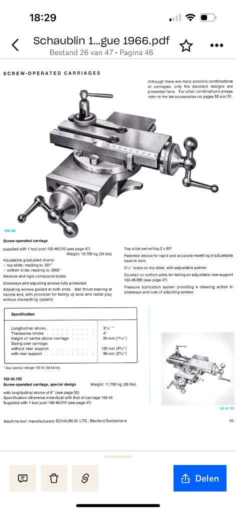 Schaublin 102 kruissupport / losse kop / drieklauw, Ophalen of Verzenden, Gebruikt, Onderdeel