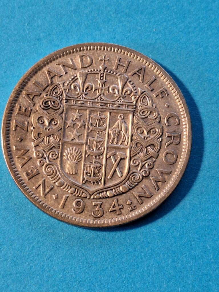 New Zeeland 1/2 crown 1934, Ophalen of Verzenden, Zilver