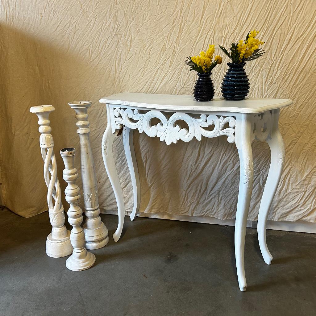 Barok sidetable - 90 x 31 cm - wit - Bij TTM Wonen