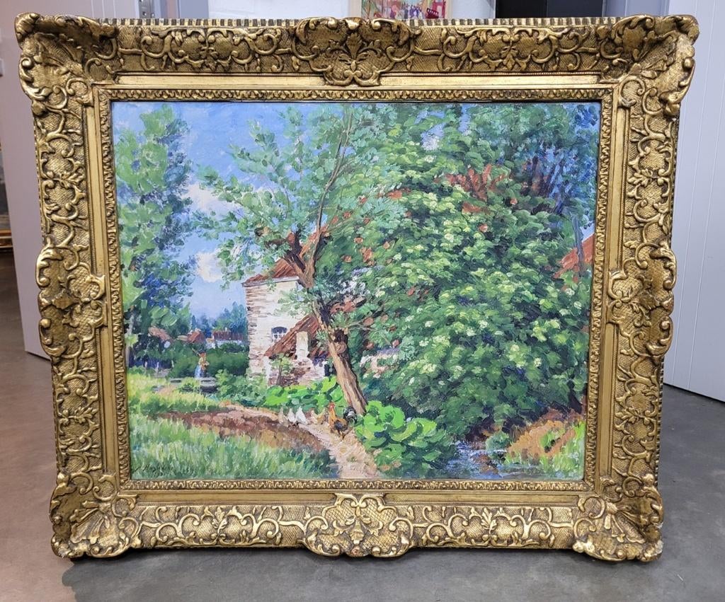 Alfred HAZLEDINE, boerin met kippen bij de hoeve, Ophalen