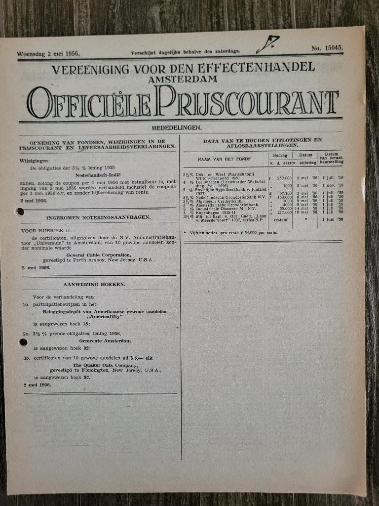 Officiele Prijscourant 2 mei 1956, Ophalen of Verzenden, Gelezen, Krant