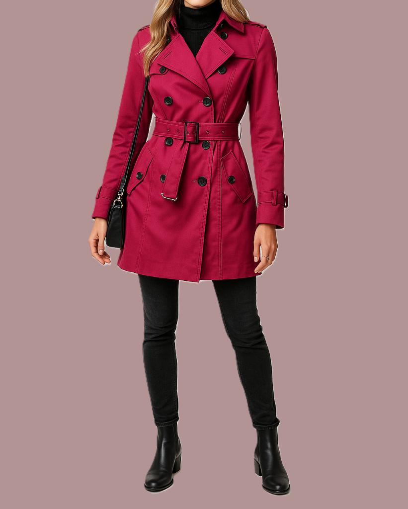 Chic & Jeune frambooskleurige trenchcoat maat 36/38, Kleding | Dames, Ophalen of Verzenden, Zo goed als nieuw, Maat 36 (S), Rood