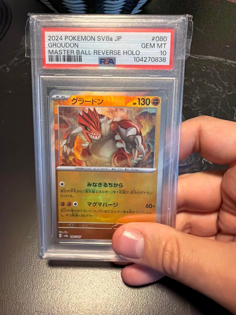 Pokémon Groudon Master Ball Reverse Holo PSA 10, Ophalen of Verzenden, Zo goed als nieuw, Losse kaart, Foil