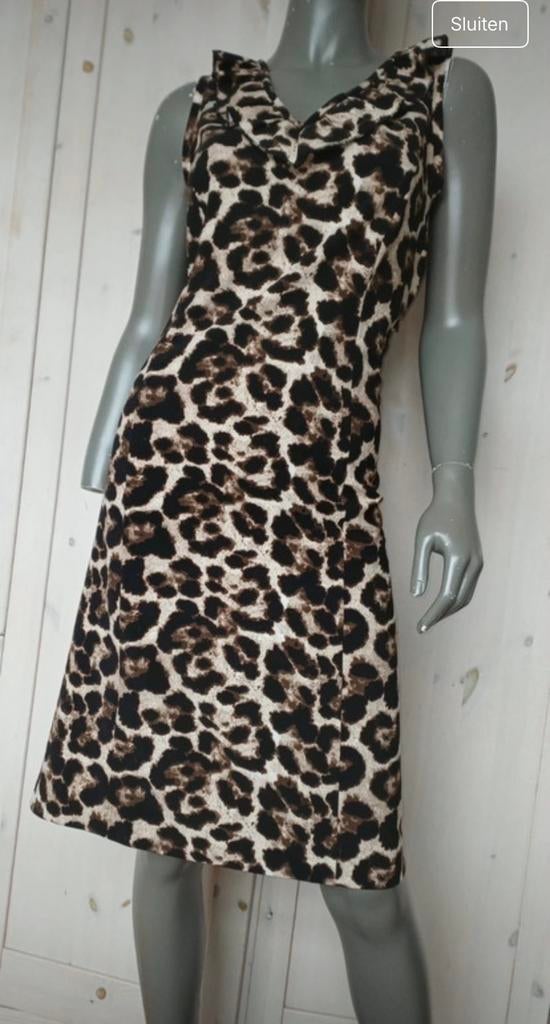 Juffrouw Jansen jurk met luipaardprint XL, Bruin, Maat 46/48 (XL) of groter, Ophalen of Verzenden, Zo goed als nieuw