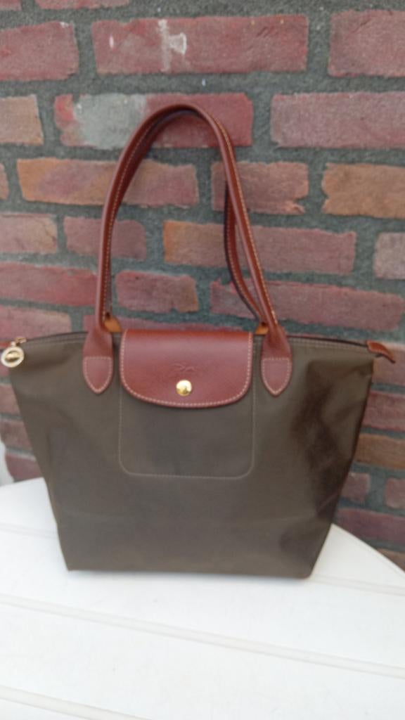 Longchamp Le Pliage "Shopping", lange hengsels, khaki bruin, Sieraden, Tassen en Uiterlijk, Tassen | Damestassen, Verzenden, Gebruikt