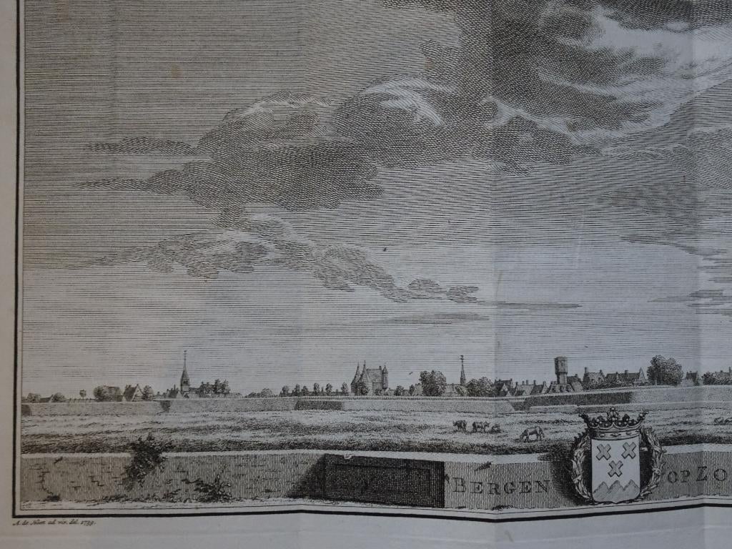 Gravure zicht op Bergen op Zoom, JC. Philips, 1745, Antiek en Kunst, Verzenden, Stadsgezicht, 1700 - 1799, Origineel